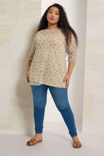 Top Oversize En Mesh Marron Naturel Et Bleu À Fleurs Size 44 - Yours - Modalova