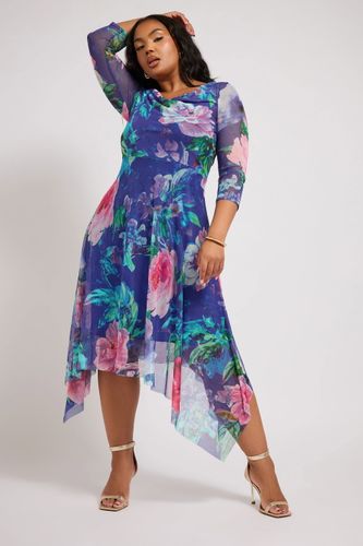 Robe Bleue Floral Asymétrique En Filet Size 42 - Yours London - Modalova