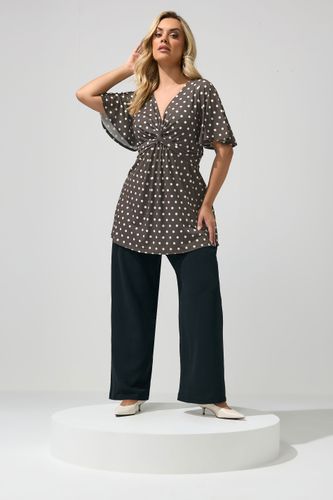 Top Noué Devant Marron Chocolat À Pois Size 44 - Yours London - Modalova
