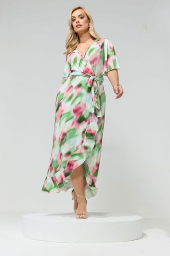 Robe Cachecœur À Volants Verte Et Rose À Motif Abstrait Size 42 - Yours London - Modalova