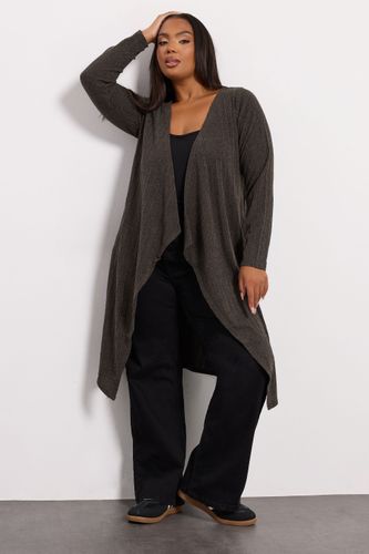 Curve Cardigan Côtelé Marron Effet Cascade Midaxi Size 46 - Yours - Modalova