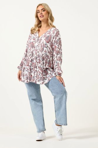 Blouse Rose À Imprimé Cachemire Avec Volants Size 48 - Yours - Modalova