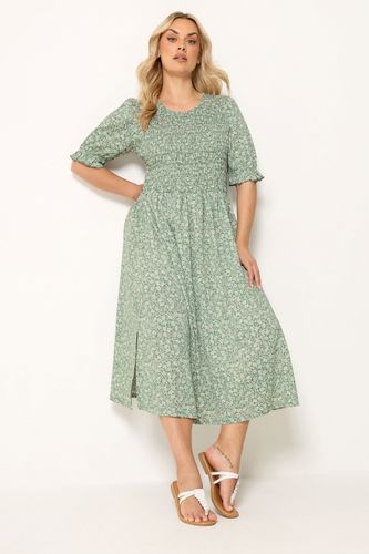Robe Smockée Vert Sauge À Petites Fleurs Size 42 - Yours - Modalova