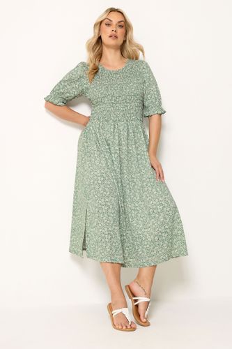Robe Smockée Vert Sauge À Petites Fleurs Size 44 - Yours - Modalova