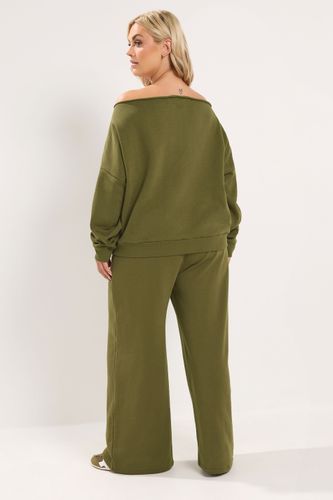 Ensemble Vert Olive Sweatshirt À Épaules Dénudées Et Pantalon De Jogging Large Size Regular > 42-44 - Yours - Modalova