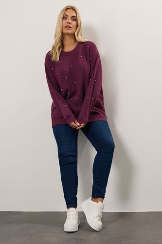Curve Pull Orné De Strass Rouge Bordeaux Size 50-52 - Yours - Modalova