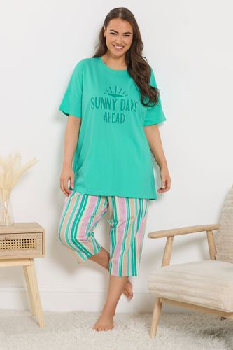 Ensemble De Pyjama Court Vert À Rayures « Sunny Days » Size 46-48 - Yours - Modalova