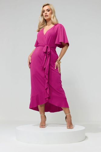 Robe Longue Cachecœur Rose À Manches Courtes Et Volants Size 50 - Yours London - Modalova