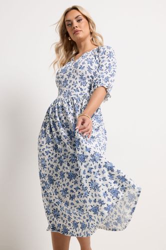 Robe Longue Blanche À Pois Et Fleurs Avec Col Cranté Size 42 - Yours - Modalova