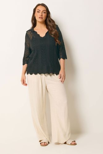 Top À Col En Maille Pointelle Noir Size 46-48 - Yours - Modalova
