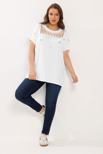 Tshirt À Entailles Et Cœurs Brodés Blanc Size 54-56 - Yours - Modalova