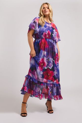 Robe Maxi Bleue Floral Design Smocké Size 44 - Yours London - Modalova