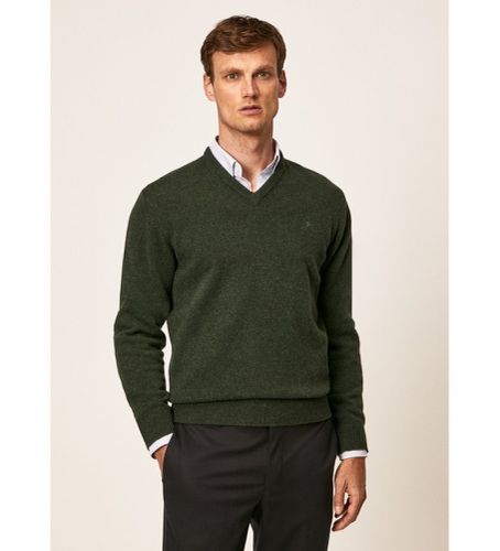 HM702828 Pull en laine d'agneau col V (M), Vert, Classique, Manche longue - Hackett London - Modalova