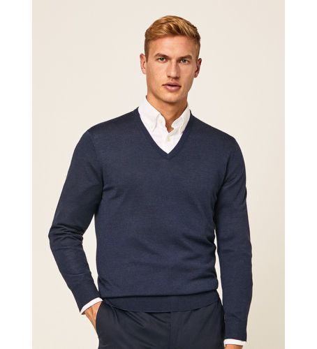 HM702927 Pull V Nck en soie mérinos de Gmd (3XL), Casuel, Laine, Marine - Hackett London - Modalova