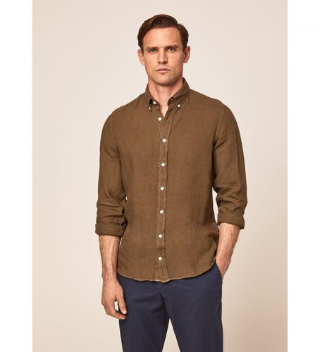 HM309382 Chemise Slim Fit en lin (M), Marron, Casuel, Manche longue, Le coton biologique, Durable - Hackett London - Modalova