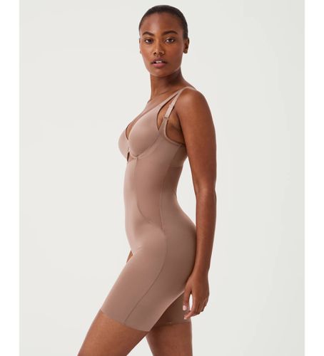 R_CAFE AU LAIT Bodystocking en satin avec buste ouvert et maille moulante brune (S), Homewear, Nylon - SPANX - Modalova