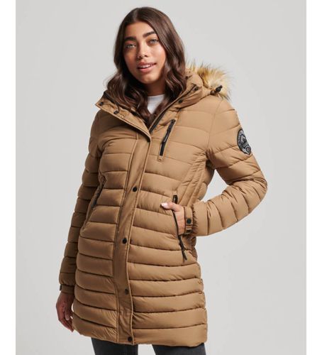 W5011564A Manteau à capuche matelassé Fuji mi-long marron avec capuche marron (XS), Casuel, Durable, Nylon recyclé - Superdry - Modalova