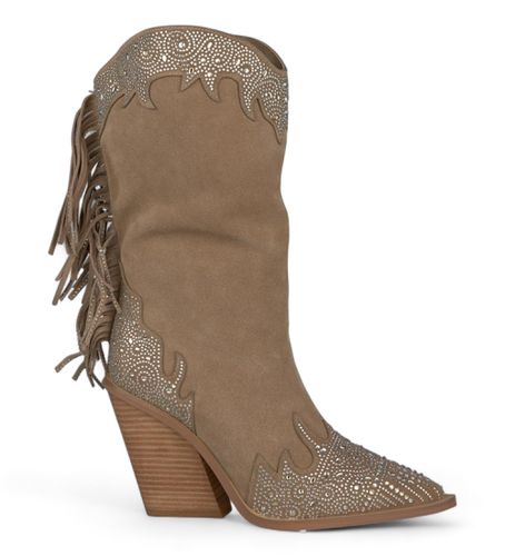 I23472 Bottes en cuir marron avec franges et strass (38), 8 à 10 cm, Aucun, Casuel - Alma en pena - Modalova