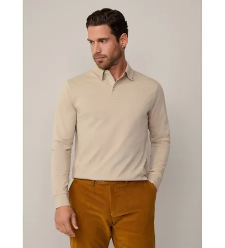 HM550984 Polo en piqué mercerisé (S), Casuel, Coton, Manche longue, Taupe - Hackett London - Modalova