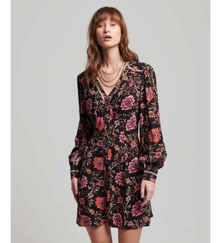 W8011499A Mini robe de thé imprimée avec décolleté en V (M), Casuel, Viscose, Manche longue - Superdry - Modalova