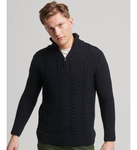 M6110527A Pull en tricot tressé demi-zip Vintage Jacob (M), Casuel, Acrylique, Marine - Superdry - Modalova