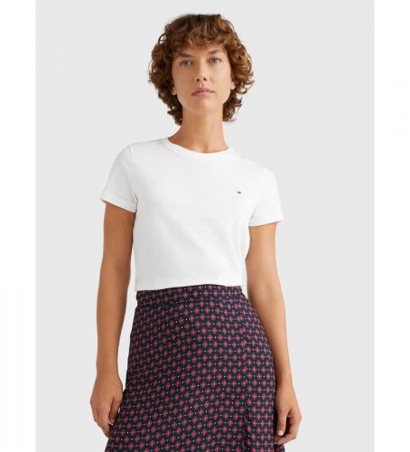 Til kvinder. WW0WW22043 Heritage T-shirt med rund hals i (M), Casual, Bomuld, Korte ærmer, Økologisk bomuld, Bæredygtig - Tommy Hilfiger - Modalova
