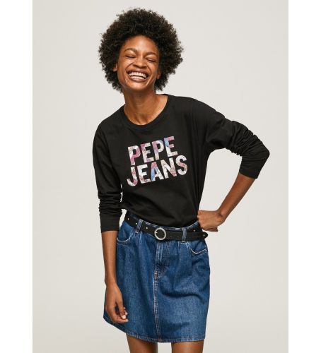 Til kvinder. PL505394 Logo T-shirt pletter (M), Casual, Lange ærmer, Økologisk bomuld, Bæredygtig - Pepe Jeans - Modalova