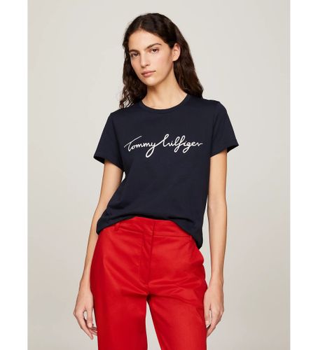 Til kvinder. WW0WW24967 Heritage Crew Neck Graphic Graphic Graphic T-shirt navy (XXS), Casual, Bomuld, Korte ærmer, Økologisk - Tommy Hilfiger - Modalova