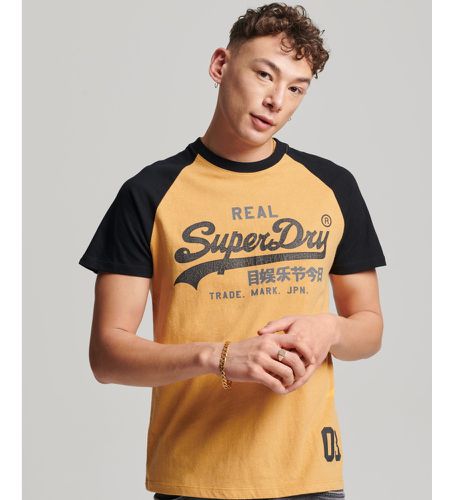 Til mænd. M1011621A T-shirt i økologisk bomuld med raglanærmer og Vintage-logo (S), Casual, Korte ærmer, Økologisk bomuld, Bæ - Superdry - Modalova