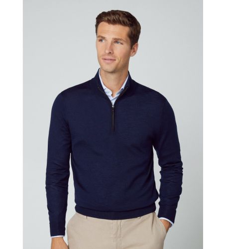 Til mænd. HM703033 Merino silke trøje med lynlås navy (L), Casual, Bomuld, Lange ærmer - Hackett London - Modalova