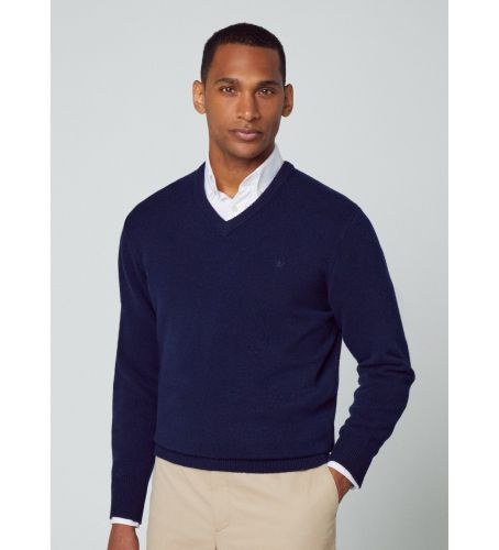 Til mænd. HM703024 Pullover i lammeuld med V-hals navy (XXL), Casual, Bomuld, Klassisk, Lange ærmer - Hackett London - Modalova
