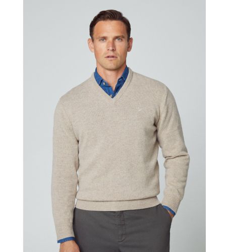 Til mænd. HM703024 Lammeuldstrøje med V-hals (XL), Beige, Casual, Bomuld, Klassisk, Lange ærmer - Hackett London - Modalova