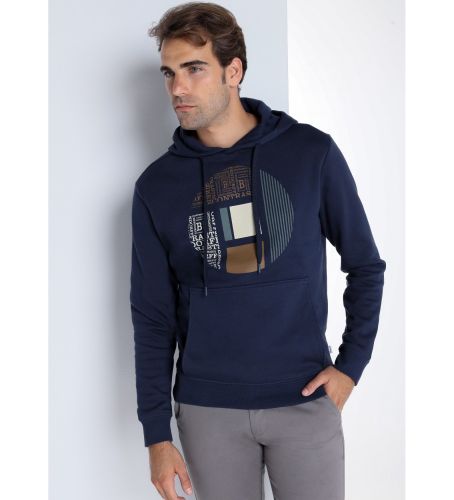 Til mænd. 860205260 - Grafisk sweatshirt med navy hætte (S), Casual, Bomuld, Lange ærmer - Bendorff - Modalova