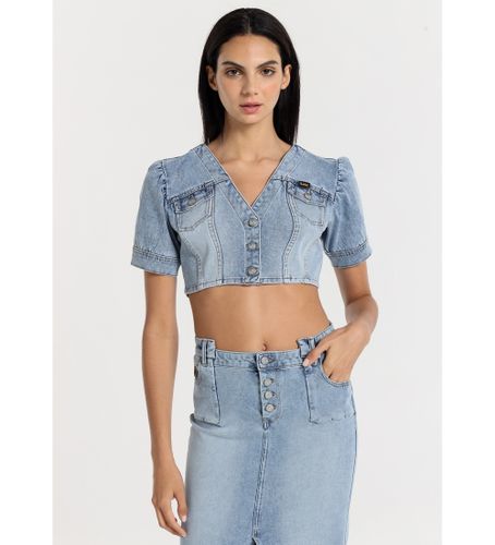 Til kvinder. 431552610 Denimtop med pufærmer (S), Casual, Bomuld, Korte ærmer - Lois Jeans - Modalova