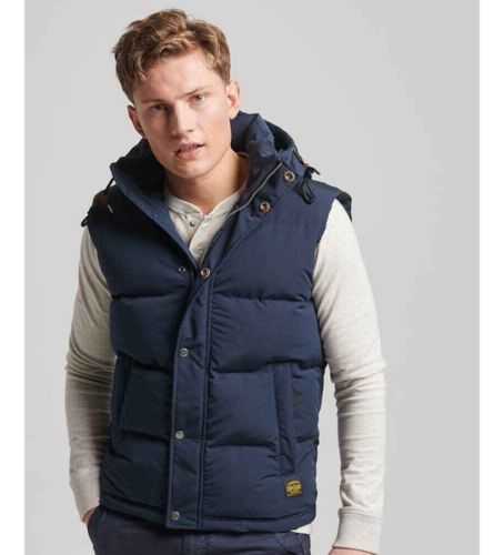 Til mænd. M5011708A Quiltet vest med hætte Everest navy (S), Casual, Bæredygtig, Genanvendt nylon - Superdry - Modalova