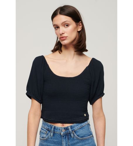 Til kvinder. W6011857A Navy strikket T-shirt med flæser (XXS), Casual, Viscose, Korte ærmer - Superdry - Modalova