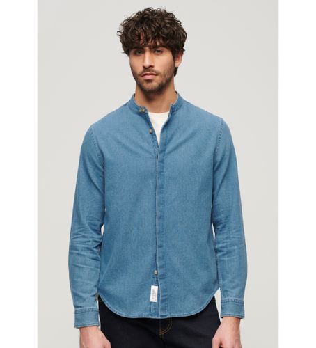 Til mænd. M4010825A Indigo skjorte med bagerkrave Merchant blue (XL), , Casual, Lange ærmer, Økologisk bomuld, Bæredygtig - Superdry - Modalova