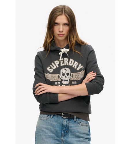 Til kvinder. W2012131A Grafisk sweatshirt med hætte og plakatkant mørkegrå (XS), Casual, Bomuld, Bæredygtig - Superdry - Modalova