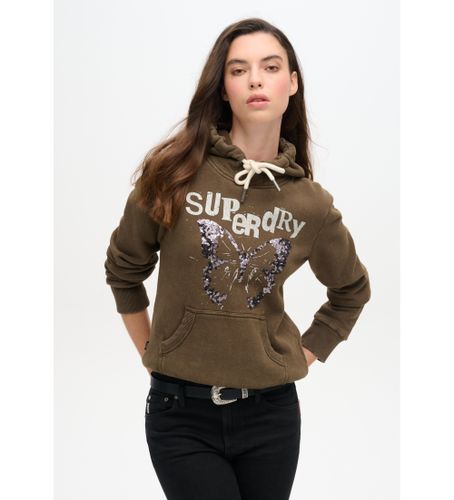 Til kvinder. W2012211A Grafisk sweatshirt med hætte og punkgrønne kanter (XS), Casual, Bomuld, Bæredygtig - Superdry - Modalova