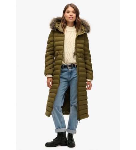 Til kvinder. W5011790A Lang jakke med hætte i imiteret pels Fuji- (S), Casual, Genanvendt polister, Bæredygtig - Superdry - Modalova