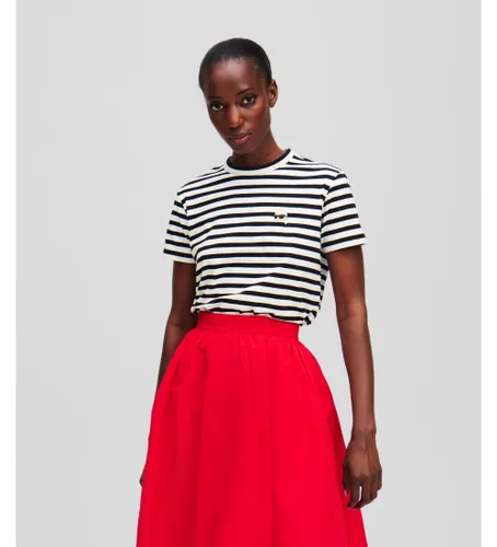 Til kvinder. A1W17099 , stribet T-shirt (S), Casual, Bomuld, Korte ærmer - Karl Lagerfeld - Modalova