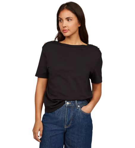 Til kvinder. WW0WW42907 Bredstribet T-shirt med bådudskæring (L), Casual, Bomuld, Korte ærmer - Tommy Hilfiger - Modalova