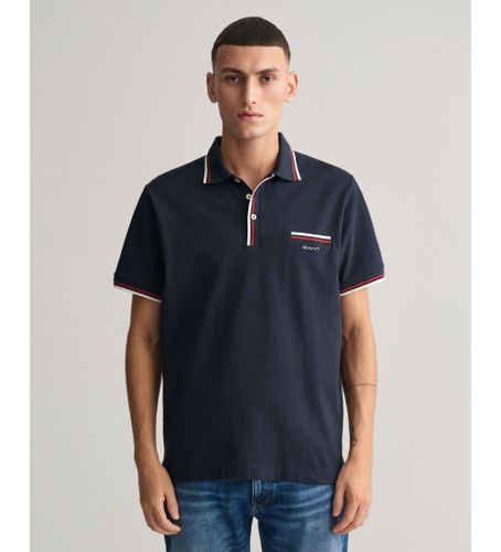 Til mænd. 2013042 Navy Two-Tone Ribbed Pique Polo Shirt (L), Casual, Bomuld, Korte ærmer - Gant - Modalova