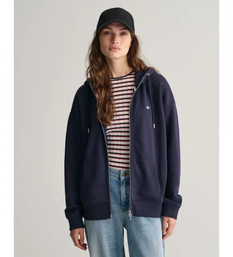 Til kvinder. 4201412 Hættetrøje med navy Shield-lynlås (XXL), Casual, Bomuld - Gant - Modalova
