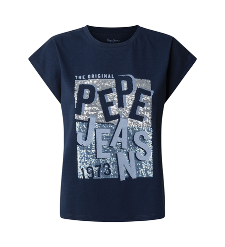 Til kvinder. PL506019 Viti kortærmet T-shirt (XS), Casual, Korte ærmer, Økologisk bomuld, Bæredygtig - Pepe Jeans - Modalova