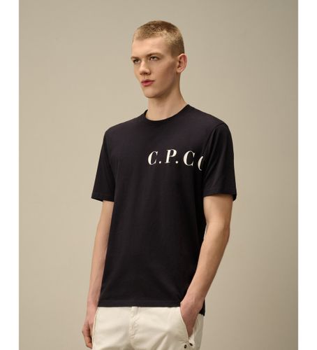 Til mænd. 18CMTS139A005100W T-shirt 30/1 med logo foran og bagpå navy (L), Casual, Bomuld, Korte ærmer - C.P. Company - Modalova