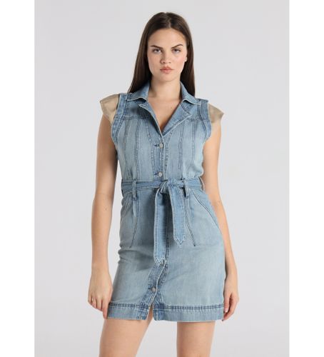 Til kvinder. 448382642 Kort denimkjole, knappet med blåt bælte (XS), Casual, Bomuld, Korte ærmer - Lois Jeans - Modalova