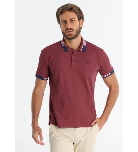 Til mænd. 831105542 Kortærmet poloshirt med jacquard-kravedetalje (S), Casual, Bomuld, Korte ærmer, Burgund - Bendorff - Modalova