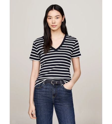 Til kvinder. WW0WW40584 Navy slim t-shirt med V-hals (S), Casual, Bomuld, Korte ærmer - Tommy Hilfiger - Modalova