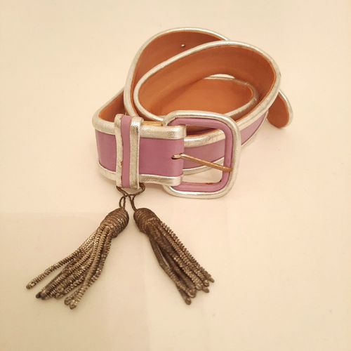 Ceinture cuir mauve et argent 2 pompons - lasso - Modalova